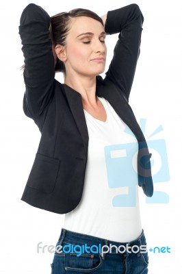 Smart Woman Relaxing After Hard Working Day Stock Photo