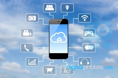 Smartphone  Application And Cloud Sky Background Stock Photo