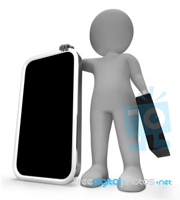 Smartphone Character Means World Wide Web And Blank 3d Rendering… Stock Image