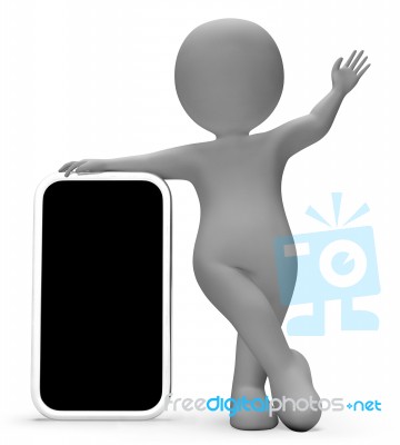 Smartphone Character Means World Wide Web And Blank 3d Rendering… Stock Image