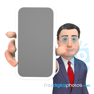 Smartphone Character Shows World Wide Web And Business 3d Render… Stock Image