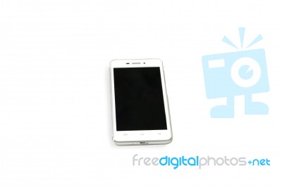 Smartphone On Isolated White Background And Black Screen Stock Photo