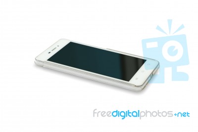 Smartphone On Isolated White Background.mobile Phone On White Background Stock Photo