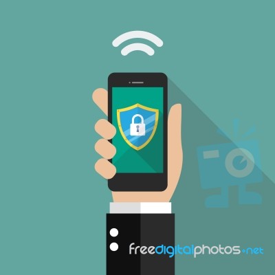 Smartphone Protected By Firewall Guard Stock Image