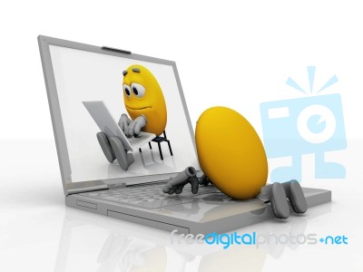 Smiley Character On Laptop Stock Image