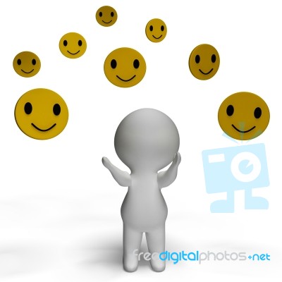 Smileys Smiling And 3d Character Shows Happiness Stock Image