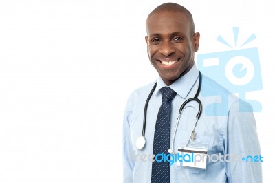 Smiling African Doctor Isolated On White Stock Photo