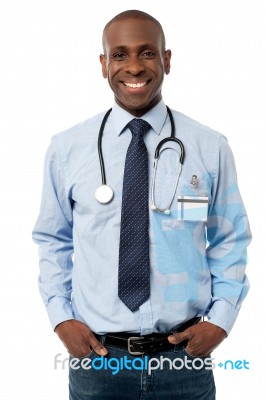 Smiling African Doctor Isolated On White Stock Photo