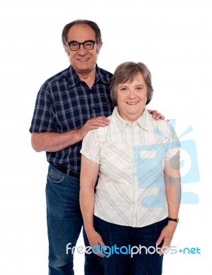 Smiling Aged Couple On White Stock Photo