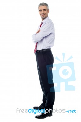 Smiling Arms Crossed Senior Businessman Stock Photo