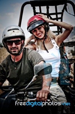 Smiling ATV Racers Stock Photo