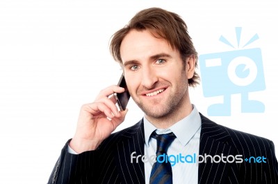 Smiling Boss Communicating With Client Stock Photo