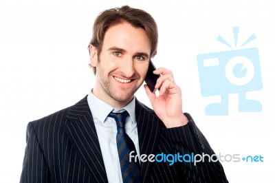 Smiling Boss Communicating With Client Stock Photo