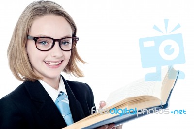 Smiling Business Girl Holding A Book Stock Photo