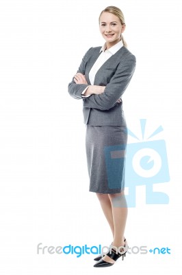 Smiling Business Woman, Folded Arms Stock Photo