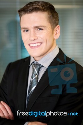 Smiling Businessman Posing Confidently Stock Photo