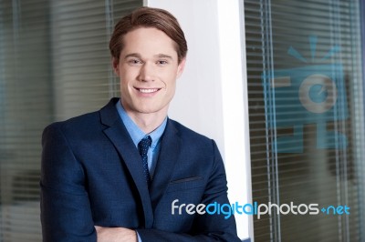 Smiling Businessman Posing Confidently Stock Photo