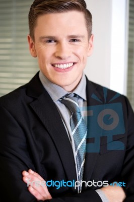 Smiling Businessman Posing Confidently Stock Photo