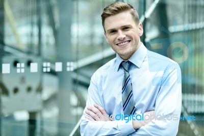 Smiling Businessman Posing Confidently Stock Photo