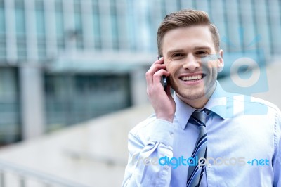 Smiling Businessman Talking On The Phone Stock Photo