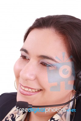 Smiling Call Center Woman Stock Photo