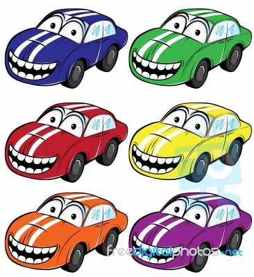 Smiling Cartoon Car With Stripes On The Hood Stock Image