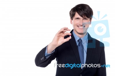 Smiling Ceo Showing Tablet Capsule Stock Photo