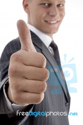 Smiling Ceo Showing Thumb Up Stock Photo