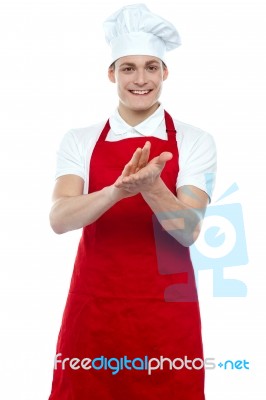 Smiling Chef Clapping Hands Stock Photo