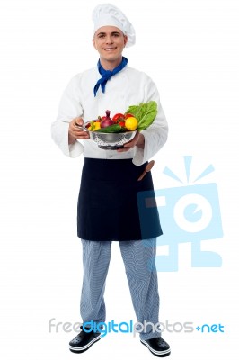 Smiling Chef With Fresh Vegetables Stock Photo