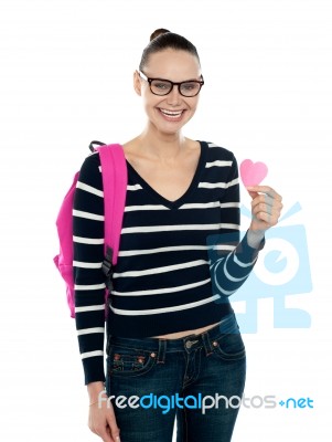 Smiling College Girl Carrying Bag Stock Photo