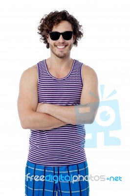 Smiling Confident Guy In Beach Wear Stock Photo