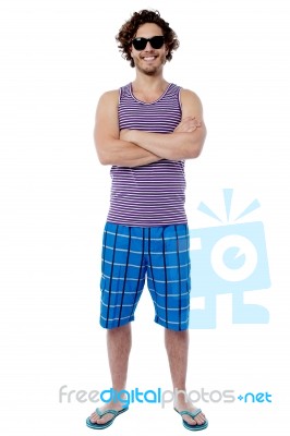 Smiling Confident Guy In Beach Wear Stock Photo