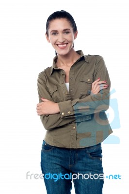 Smiling Confident Woman In Fashionable Wear Stock Photo