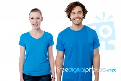 Smiling Couple In Casuals Stock Photo