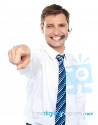 Smiling Customer Service Agent Stock Photo