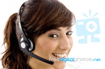 Smiling Customer Service Agent Stock Photo