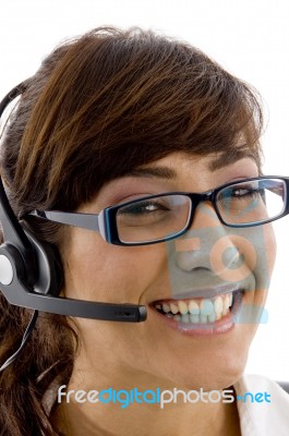 Smiling Customer Service Agent Stock Photo