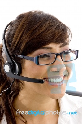 Smiling Customer Service Agent Stock Photo