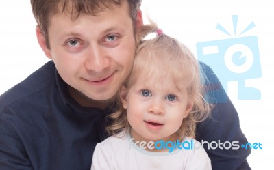 Smiling Dad With His Daughter Isolated Stock Photo