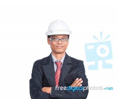 Smiling Engineer On White Use For Multipurpose Stock Photo