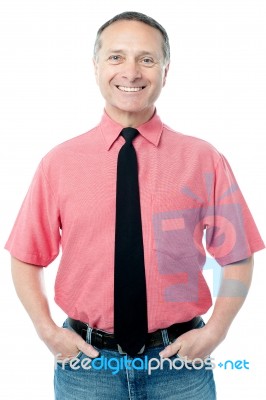 Smiling Experienced Casual Businessman Stock Photo