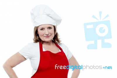 Smiling Experienced Female Chef Stock Photo