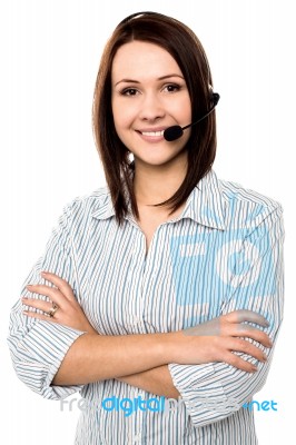 Smiling Female Customer Care Executive Stock Photo