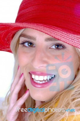 Smiling Female Wearing Hat Stock Photo