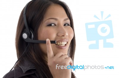 Smiling Female With Headphone Stock Photo