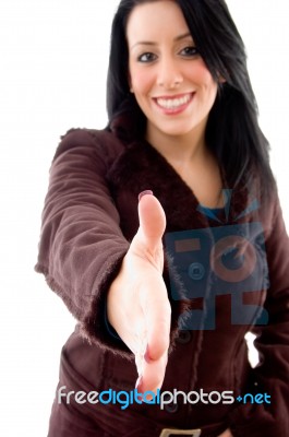 Smiling Girl Offering Handshake Stock Photo