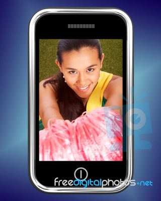 Smiling Girl On Mobile Phone Stock Image