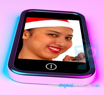 Smiling Girl On Mobile Screen Stock Image