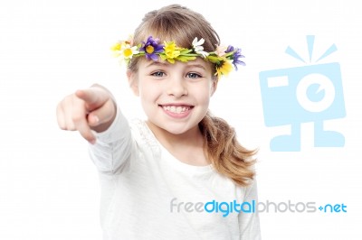 Smiling Girl With Flower Crown Stock Photo